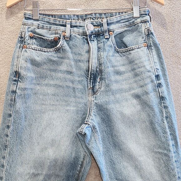 American Eagle Womens Light Wash Highest Rise 90s Flare Jeans Size 6 Distressed - Picture 2 of 15